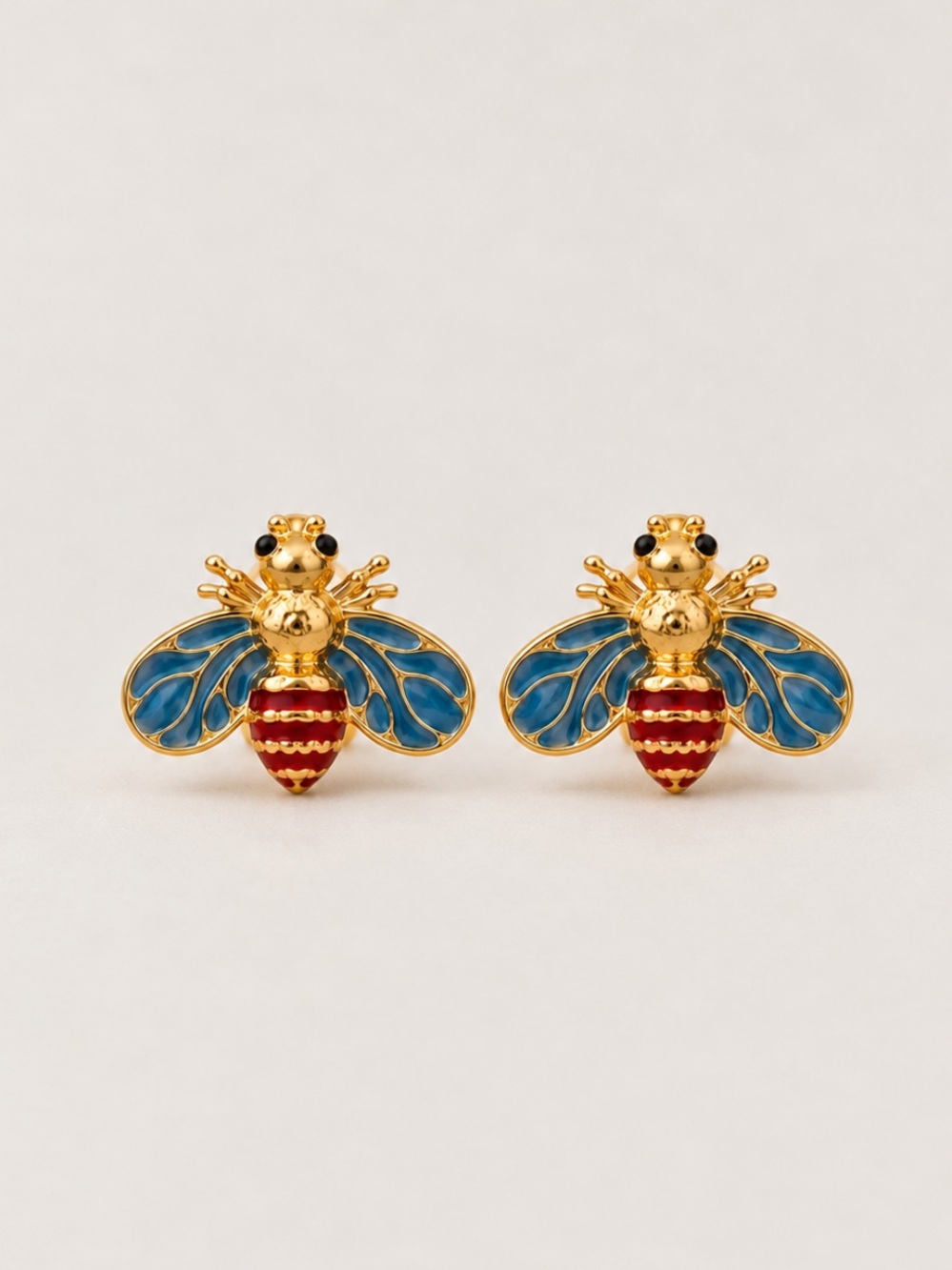 New! Gold Red Striped Bee Bug Earrings NWOT